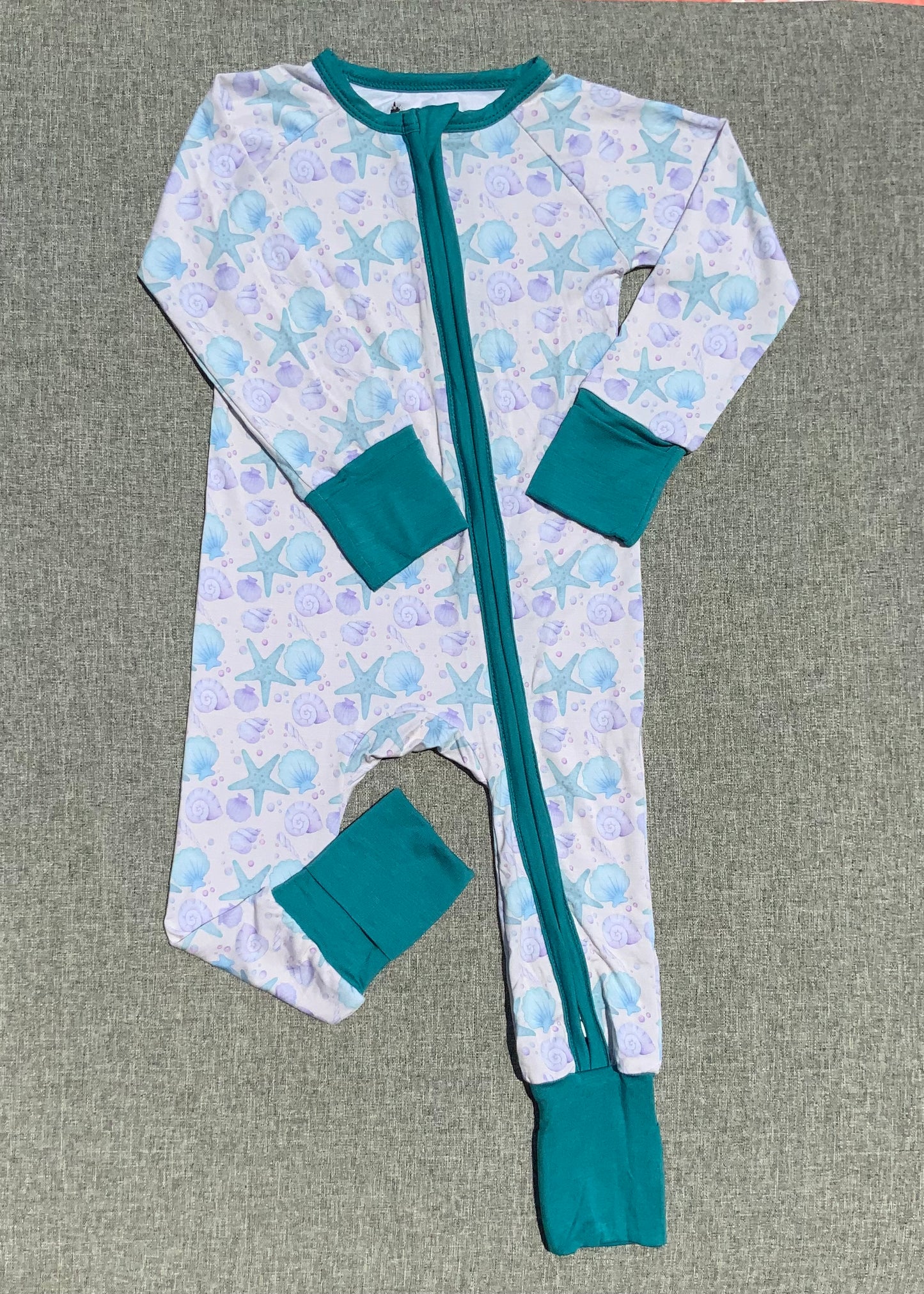 Pastel Seashells One Piece Bamboo Pajamas RTS