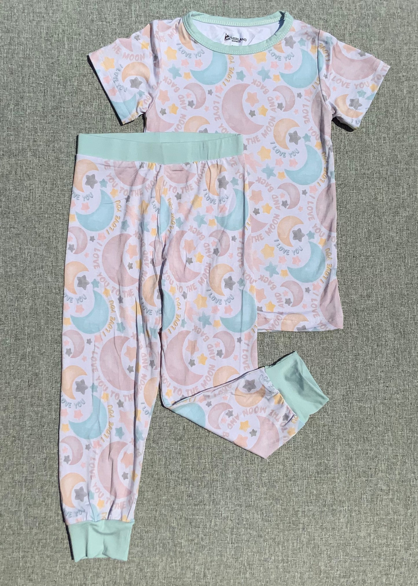 Love You To The Moon Two Piece Bamboo Pajamas RTS