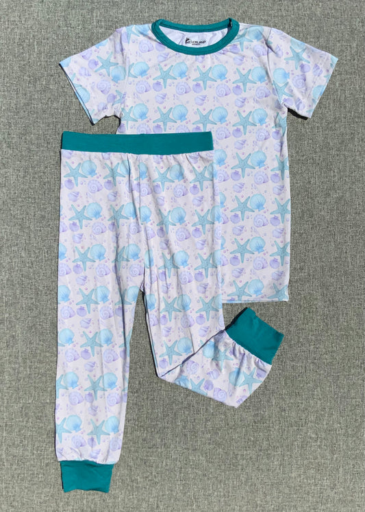 Pastel Seashells Two Piece Bamboo Pajamas RTS