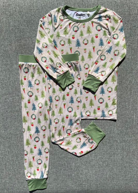 Watercolor Christmas Two Piece Bamboo Pajamas RTS