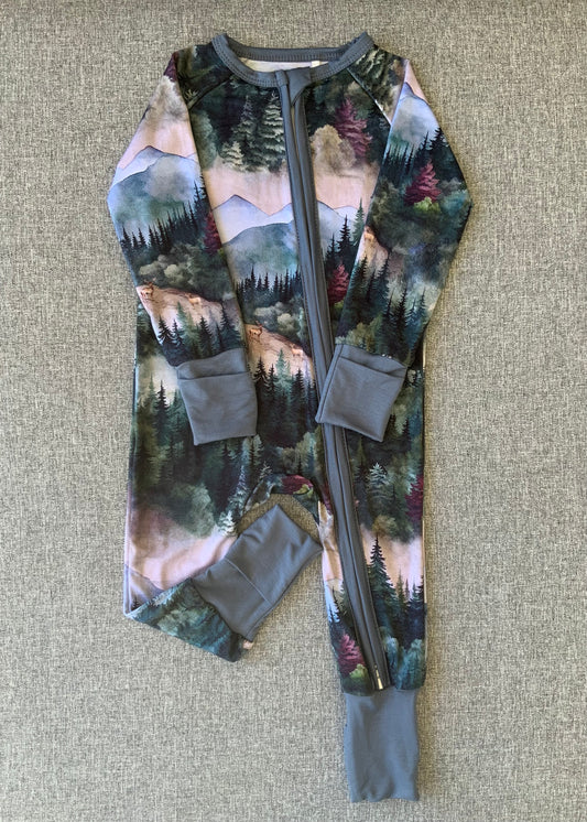 Blue Ridge Mountains One Piece Bamboo Pajamas RTS