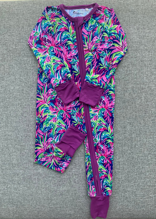 Tropical Floral One Piece Bamboo Pajamas RTS