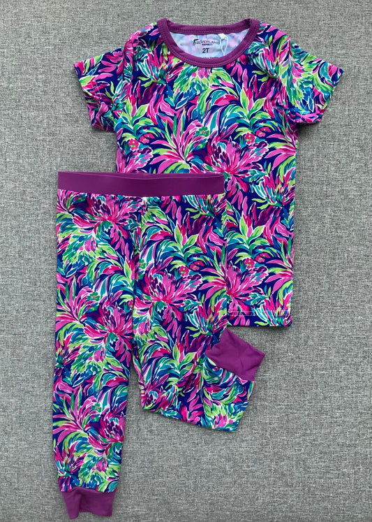 Tropical Floral Two Piece Bamboo Pajamas RTS