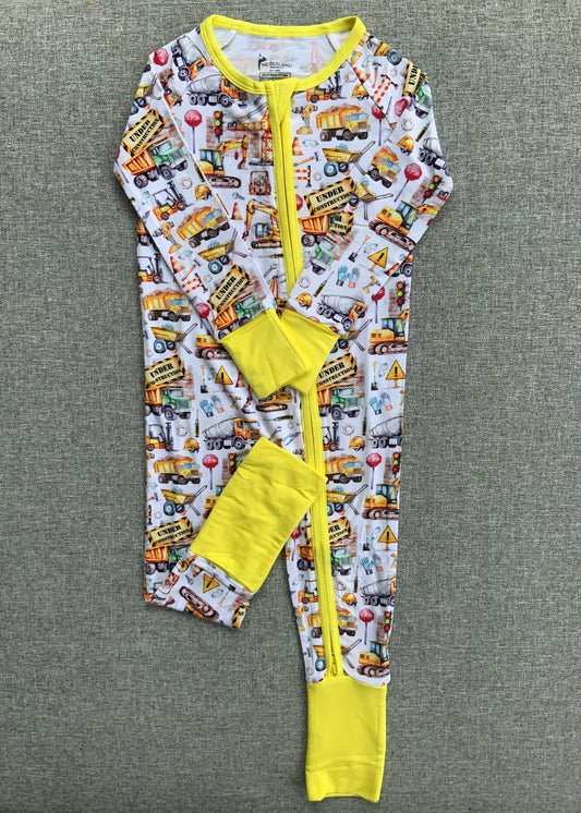 Construction Zone One Piece Bamboo Pajamas RTS